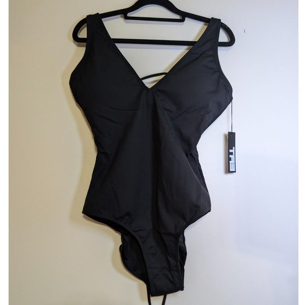 TA3 Plungey Black Corset Back Sculpting L  One Piece Swimsuit Large Reg/Long NWT - Picture 2 of 6